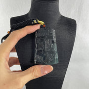 Natural Type A Wuji Grey with Blueish Green Jadeite Buddha on Shan Shui & Gui Ren Pendant | (51.77g | 62.0 x 40.8 x 7.8mm | Joy, Infinite Wealth & Noble Benefactor Anchor, Feng Shui Sovereign Masterpiece) - Huangs Jadeite and Jewelry Pte Ltd