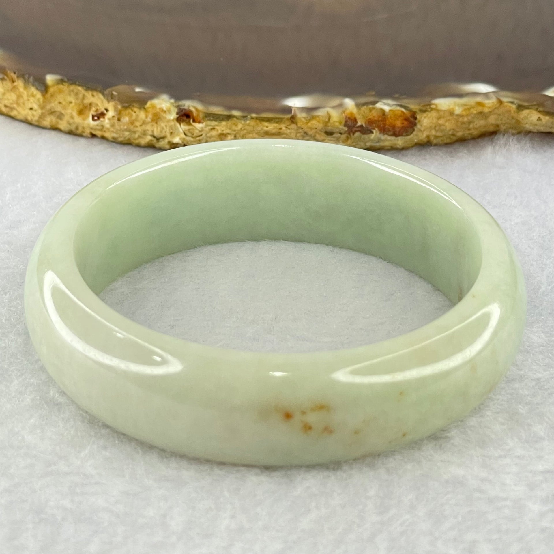 Type A Light Green with Yellow Spots Jadeite Bangle Internal Diameter 54.9mm 68.52g 16.4 by 8.7mm (Close to Perfect) - Huangs Jadeite and Jewelry Pte Ltd