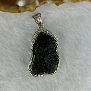 Natural Czech Republic Moldavite Meteorite Crystal in S925 Sliver Pendent 天然捷克陨石925银牌 7.04g 23.6 by 13.3 by 8.0mm - Huangs Jadeite and Jewelry Pte Ltd
