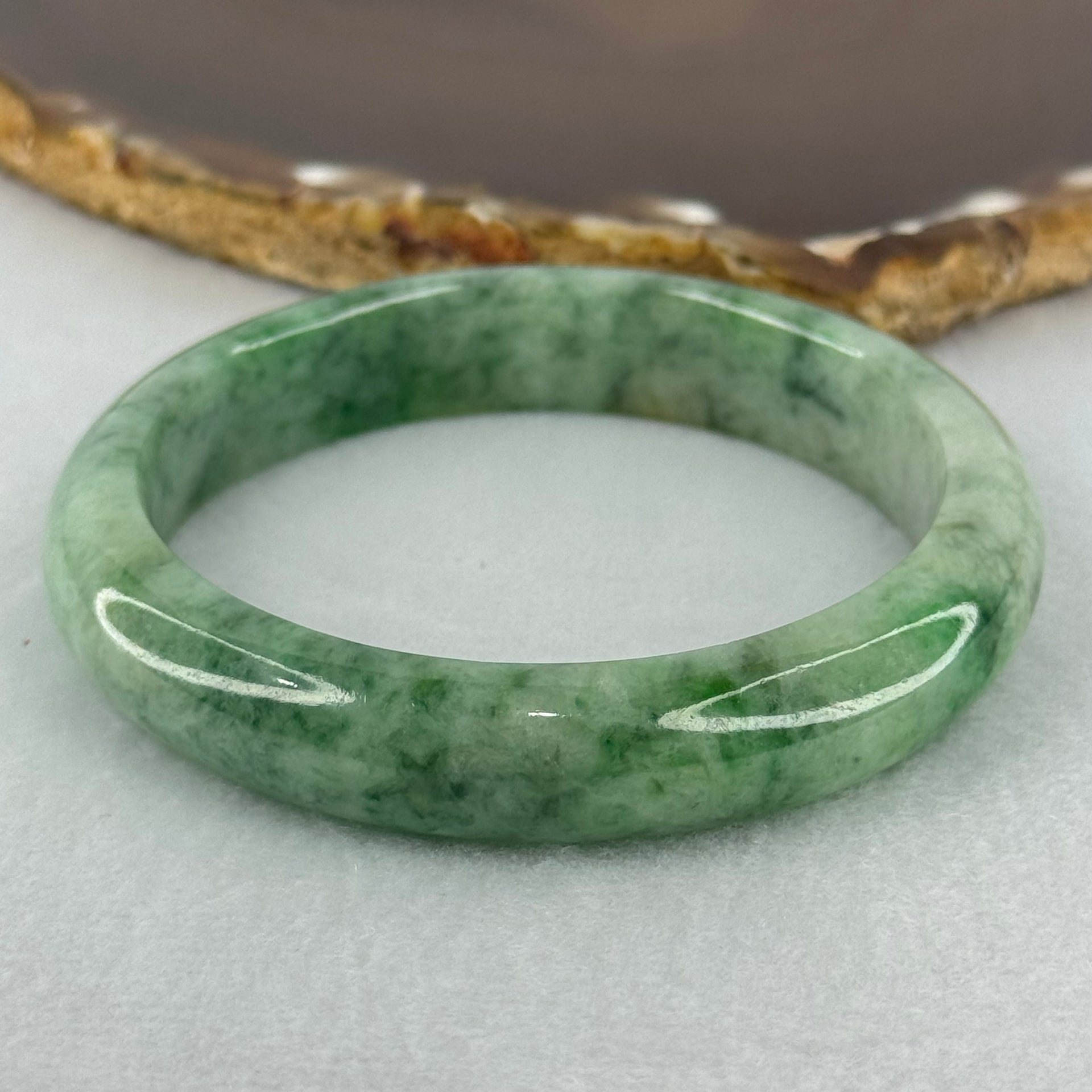 Type A Green with Emerald Green Piao Hua Jadeite Bangle Internal Diameter 57.2mm 51.99g 12.5 by 8.2mm (Very Slight Internal Lines) - Huangs Jadeite and Jewelry Pte Ltd
