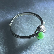 Type A Apple Green Cabochon Jadeite in S925 Sliver Rat Ring (Adjustable Size) 1.50g 4.3 by 3.0mm - Huangs Jadeite and Jewelry Pte Ltd