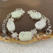 Type A Icy Faint Green and Faint Lavender to Colourless Jadeite 5 Pixiu S925 Silver Bracelet 6.61g 11.1 by 7.8 by 4.8mm - Huangs Jadeite and Jewelry Pte Ltd