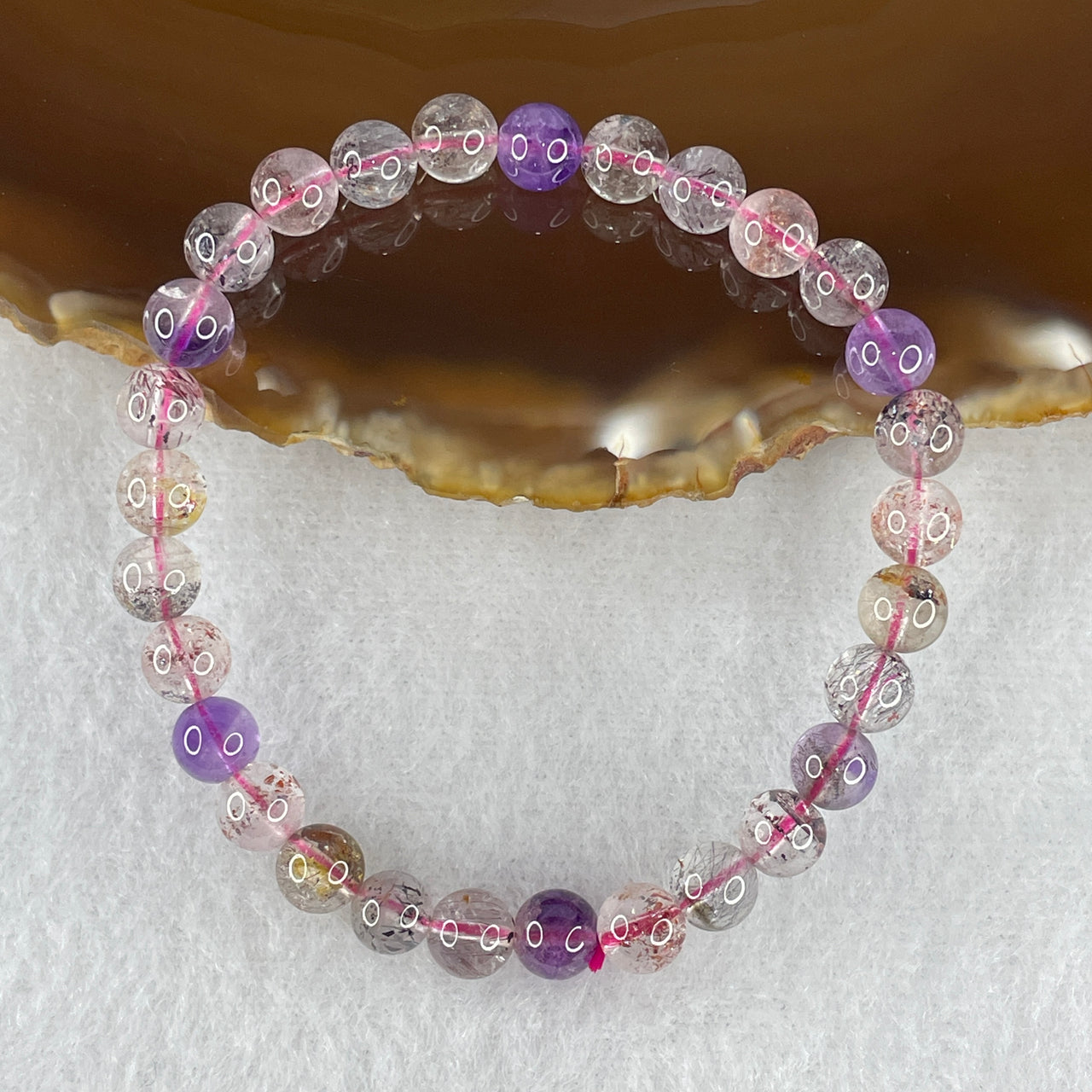 Certified Above-Average Grade Natural Super 7 Crystal Beads Bracelet | Fluid High-Clarity Petite Strand | Authentic Sacred Seven Multi-Mineral Inclusions Quartz Spiritual Catalyst & Auric Shield Bracelet (10.01g | 15cm Length | 6.4mm | 29 Beads)