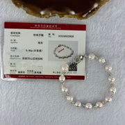 Natural Seawater Pearl Beads with Crystals in S925 Sliver Flower Bracelet 9.86g 15.5cm 7.4mm 13 Beads - Huangs Jadeite and Jewelry Pte Ltd