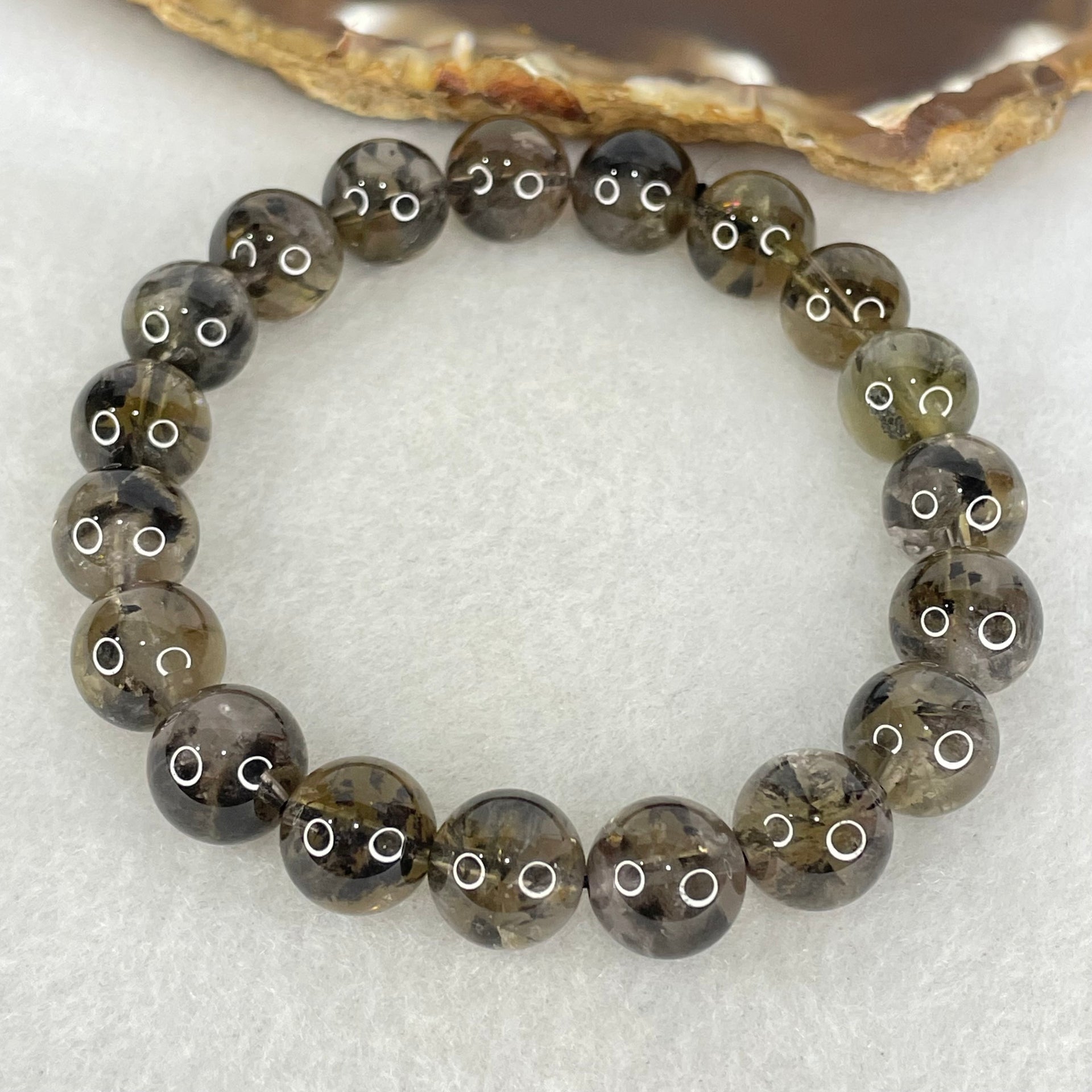 Natural Black Auralite Quartz Beads Bracelet 31.94g 17cm 10.9mm 19 Beads - Huangs Jadeite and Jewelry Pte Ltd