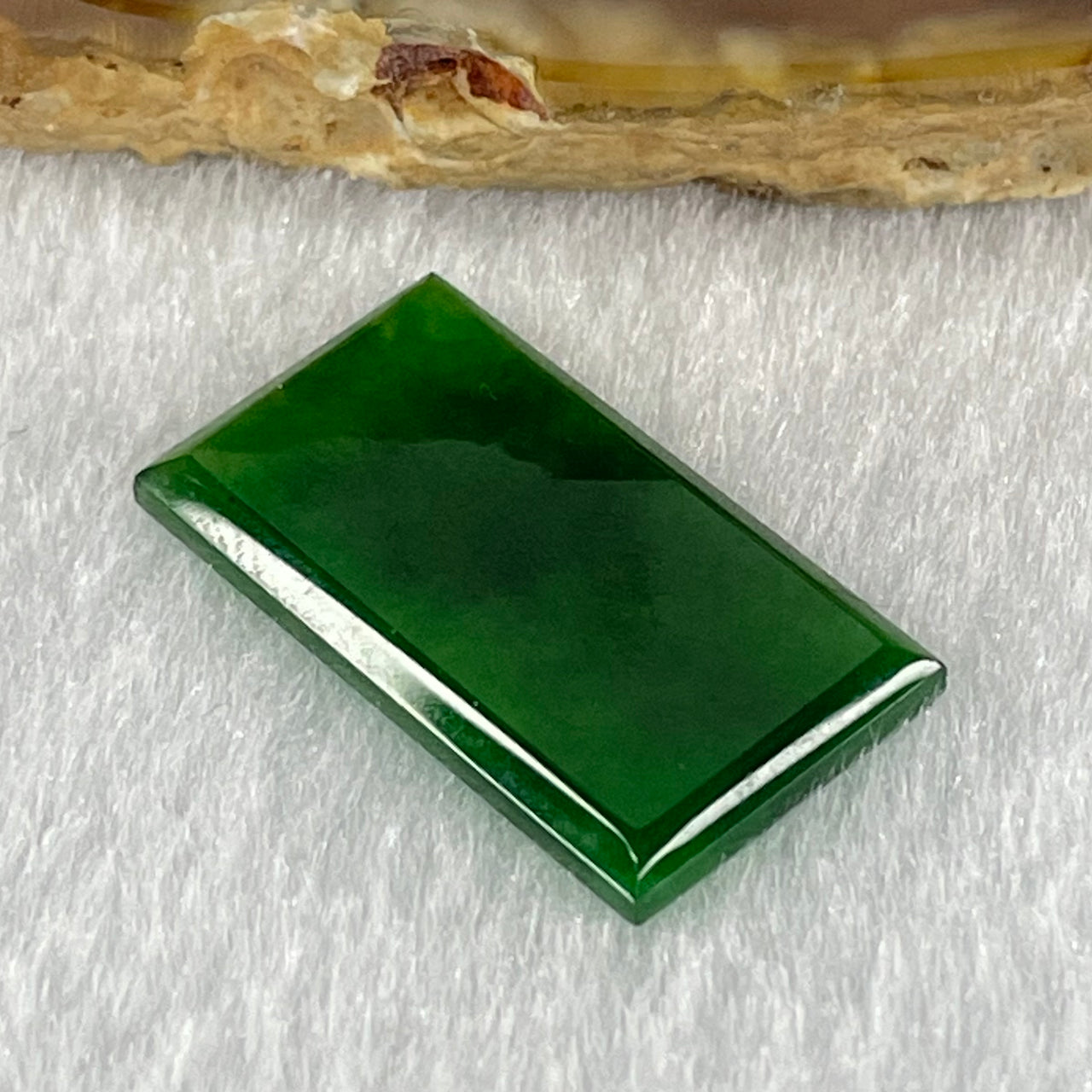 Rare Good Grade Type A Old Mine Spicy Green Jadeite Rectangle Wu Shi Pai Stone Setting 1.44g 20.1 by 11.2 by 2.2mm - Huangs Jadeite and Jewelry Pte Ltd