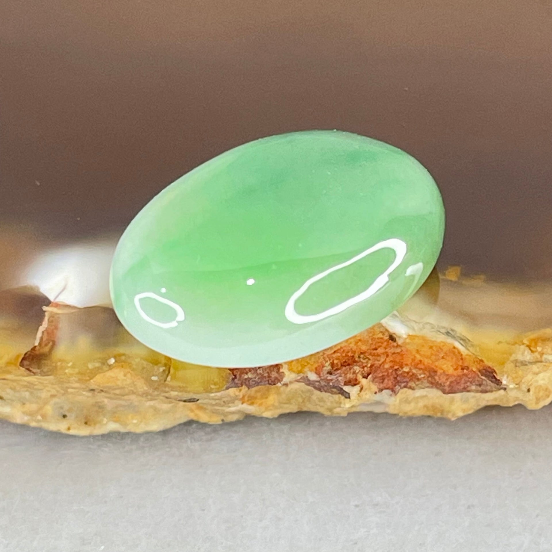 Type A Blueish Green to Faint Green Jadeite Oval Cabouchon Stone For Setting 2.01g 16.1 by 11.4 by 5.8mm - Huangs Jadeite and Jewelry Pte Ltd