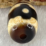 Natural Powerful Tibetan Old Oily Dark Brown With White Agate 3 Eyes Dzi Bead Heavenly Master (Tian Zhu) 三眼天诛 3.32g 16.0 by 11.7mm - Huangs Jadeite and Jewelry Pte Ltd