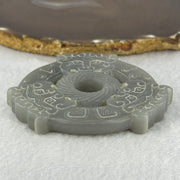 Rare Natural Greyish Lavender Nephrite 3 Mystical Beasts Double Ping An Kou Donut Ornament for Protection and Prosperity 108.05g 80.3 by 73.8 by 10.9mm - Huangs Jadeite and Jewelry Pte Ltd