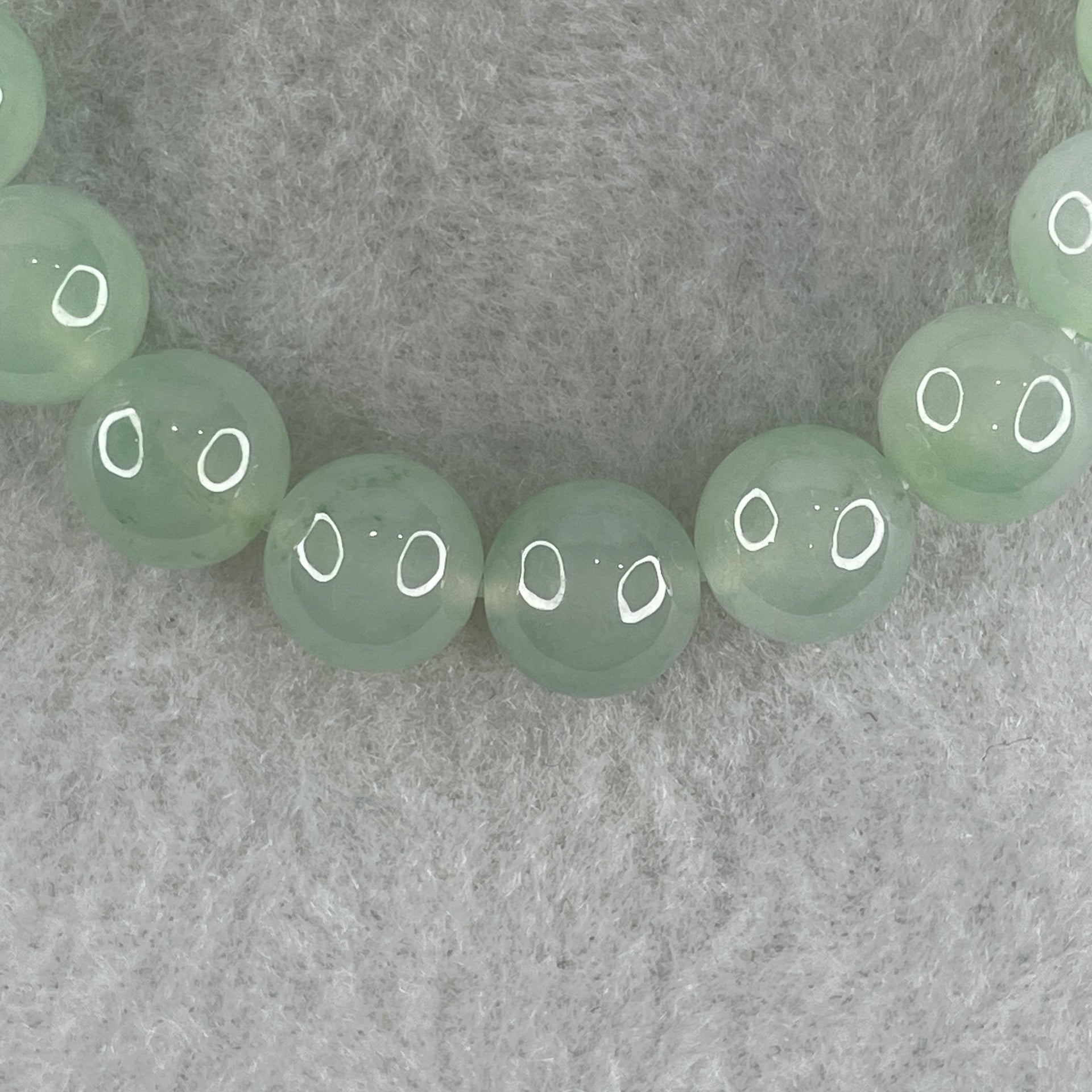 Type A Natural Jelly Semi Icy Light Green with Blueish Green Piao Hua Jadeite Beads Bracelet 32.64g 15cm 10.0mm 19 beads - Huangs Jadeite and Jewelry Pte Ltd
