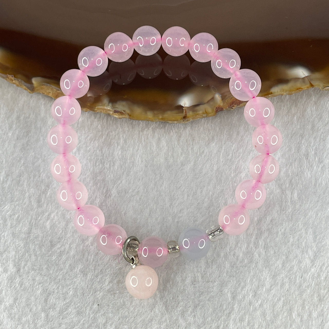 Natural Pink with Blue Chalcedony Agate Beads Bracelet 15.86g 14.5cm 8.0mm 21 Beads