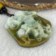 Type A Natural Light with Dark Green Jadeite Wu Cai Shen Zhao Gong Ming God of Wealth with Tiger Pendant 55.47g 53.6 by 47.1 by 4.4mm - Huangs Jadeite and Jewelry Pte Ltd