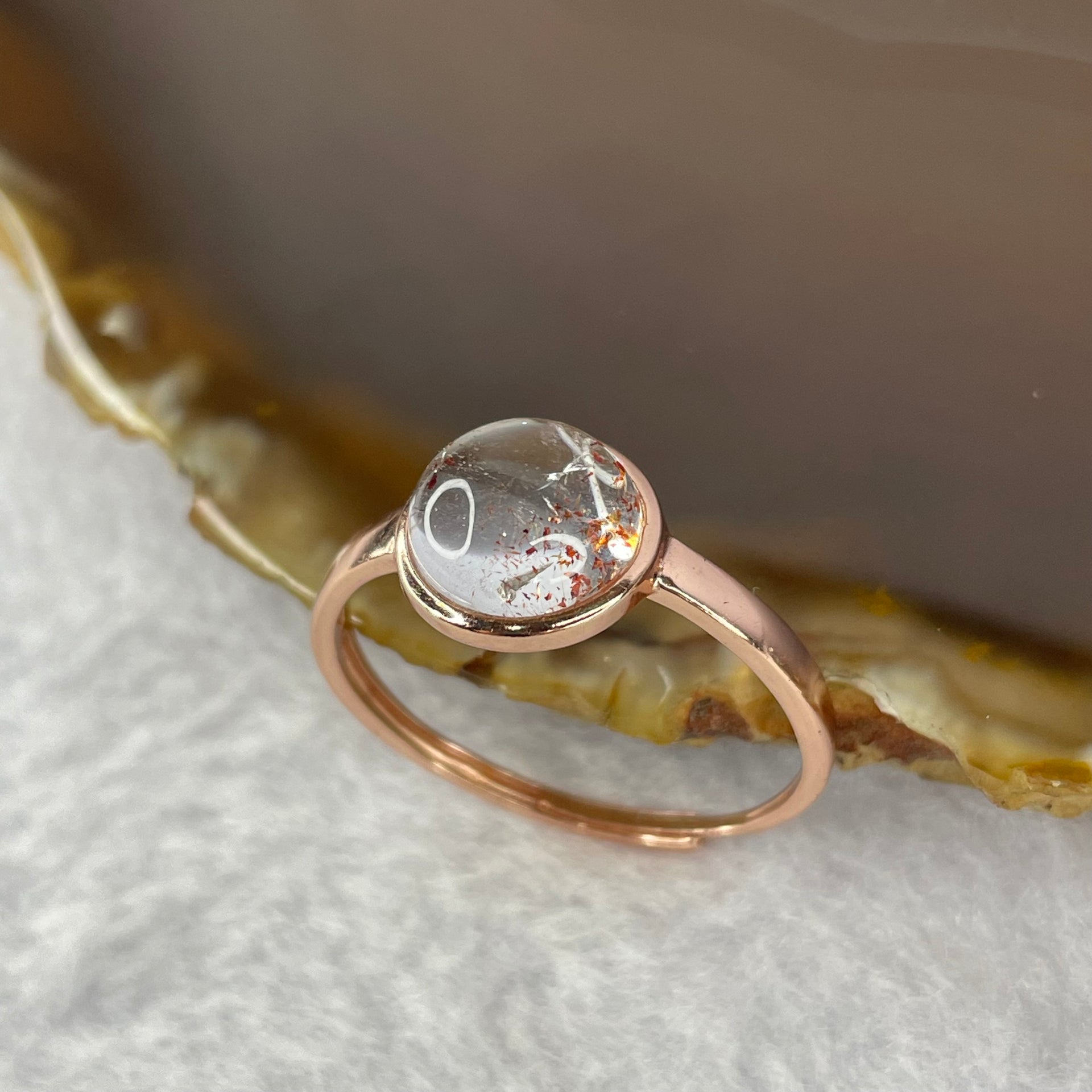 Above Average Grade Natural Super 7 Crystal in 925 Sliver Ring in Rose Rose Color (Adjustable Size) 天然超级七水晶 925 银戒指（可调节尺寸) 1.89g 8.3 by 8.3 by 4.3mm - Huangs Jadeite and Jewelry Pte Ltd