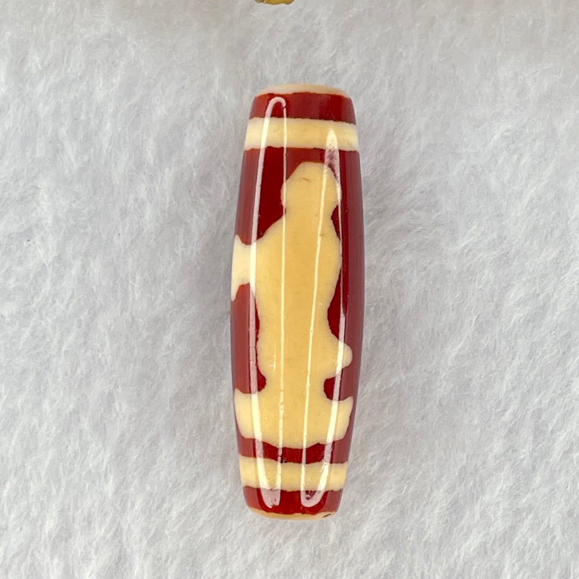 Natural Powerful Tibetan Old Oily Red and Yellowish White Agate Guan Yin Dzi Bead Heavenly Master (Tian Zhu) 观音天诛 8.34g 37.9 by 11.9mm - Huangs Jadeite and Jewelry Pte Ltd