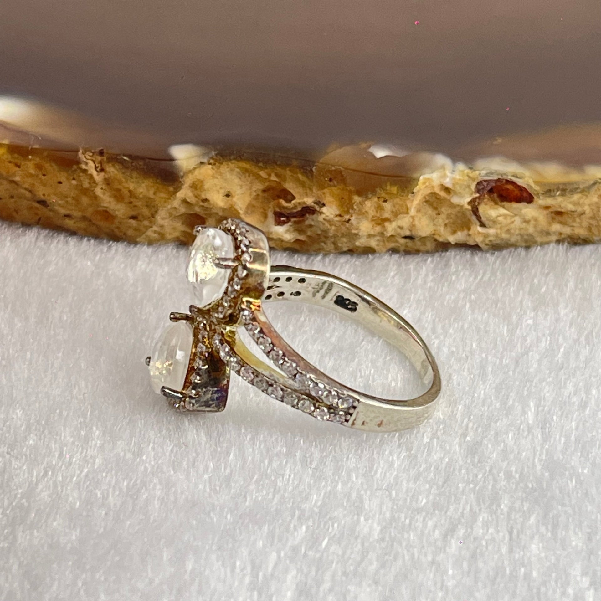 Natural Rainbow Moonstone with Crystals In S925 Sliver Ring (Adjustable Size) 3.10g 6.0 by 5.5 by 3.2mm - Huangs Jadeite and Jewelry Pte Ltd