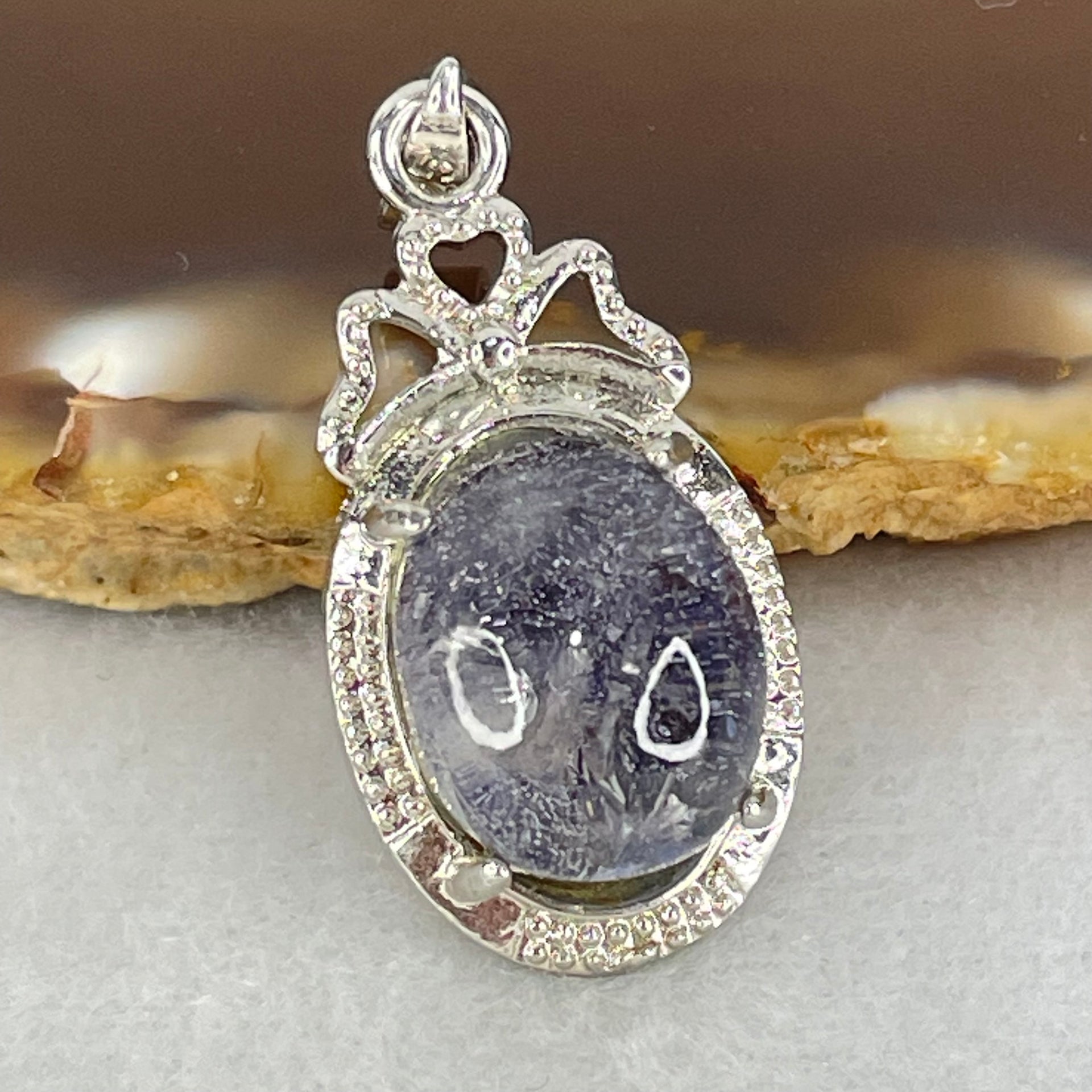 Good Grade Rare Natural Blue Dumortierite Rutilated Quartz in S925 Pendant 3.67g 12.7 by 10.9 by 7.5mm - Huangs Jadeite and Jewelry Pte Ltd