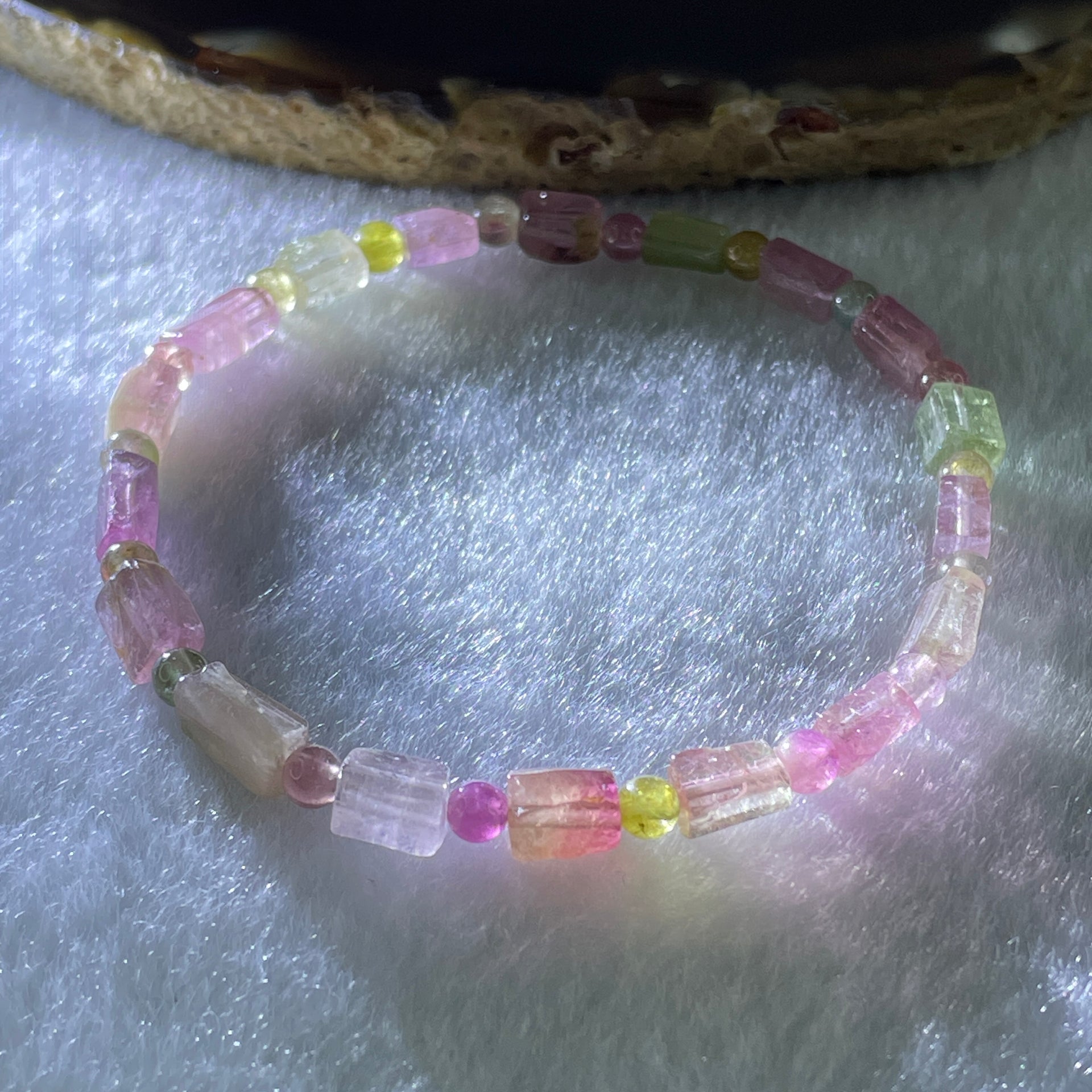 Natural Tourmaline Crystal Barrel Bracelet 6.34g 15.5cm 5.2 by 8.5mm 18Beads - Huangs Jadeite and Jewelry Pte Ltd