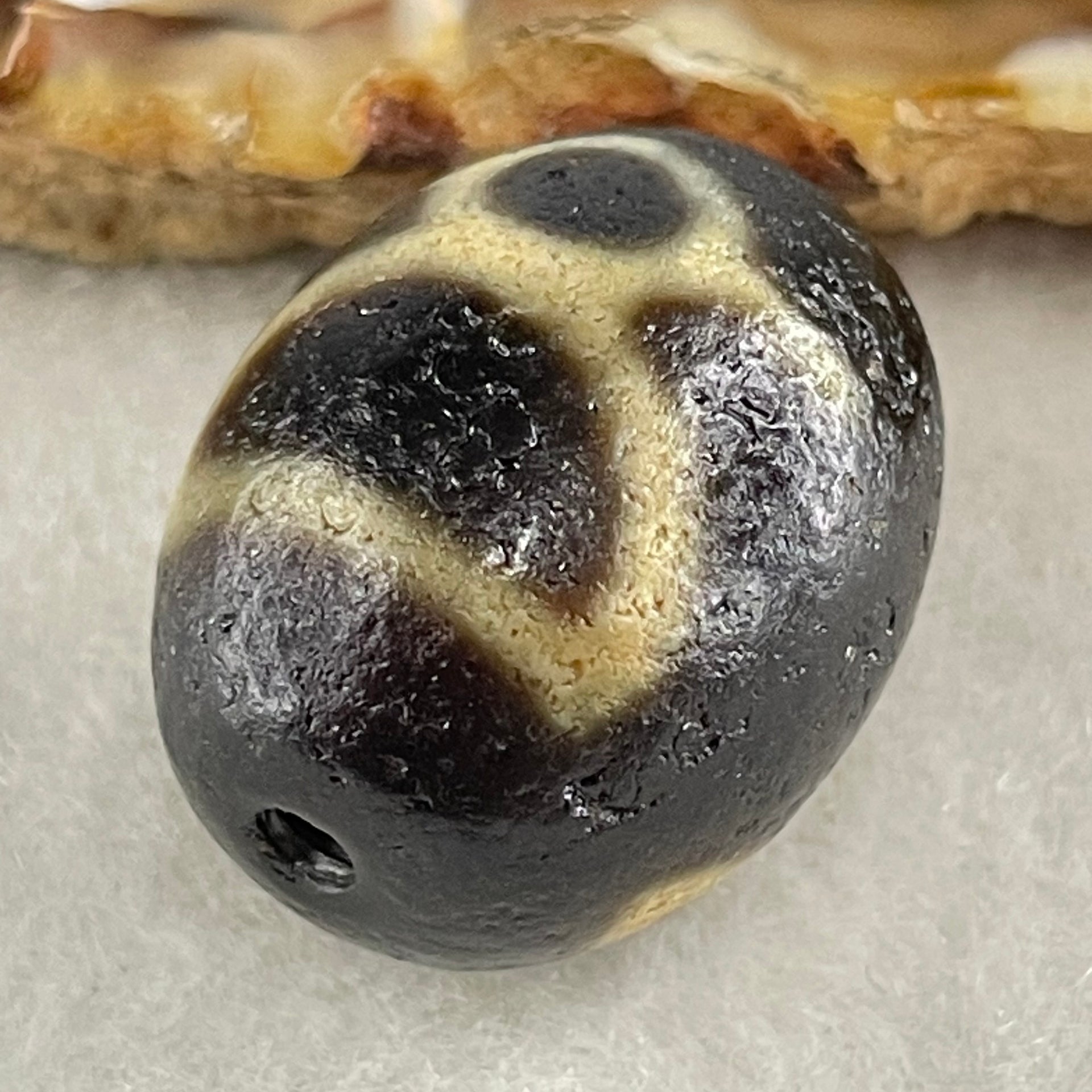 Natural Powerful Tibetan Old Oily Agate Double Cai Shen Dzi Bead Heavenly Master (Tian Zhu) 双财神长天珠 8.12g 20.8 by 16.8mm - Huangs Jadeite and Jewelry Pte Ltd