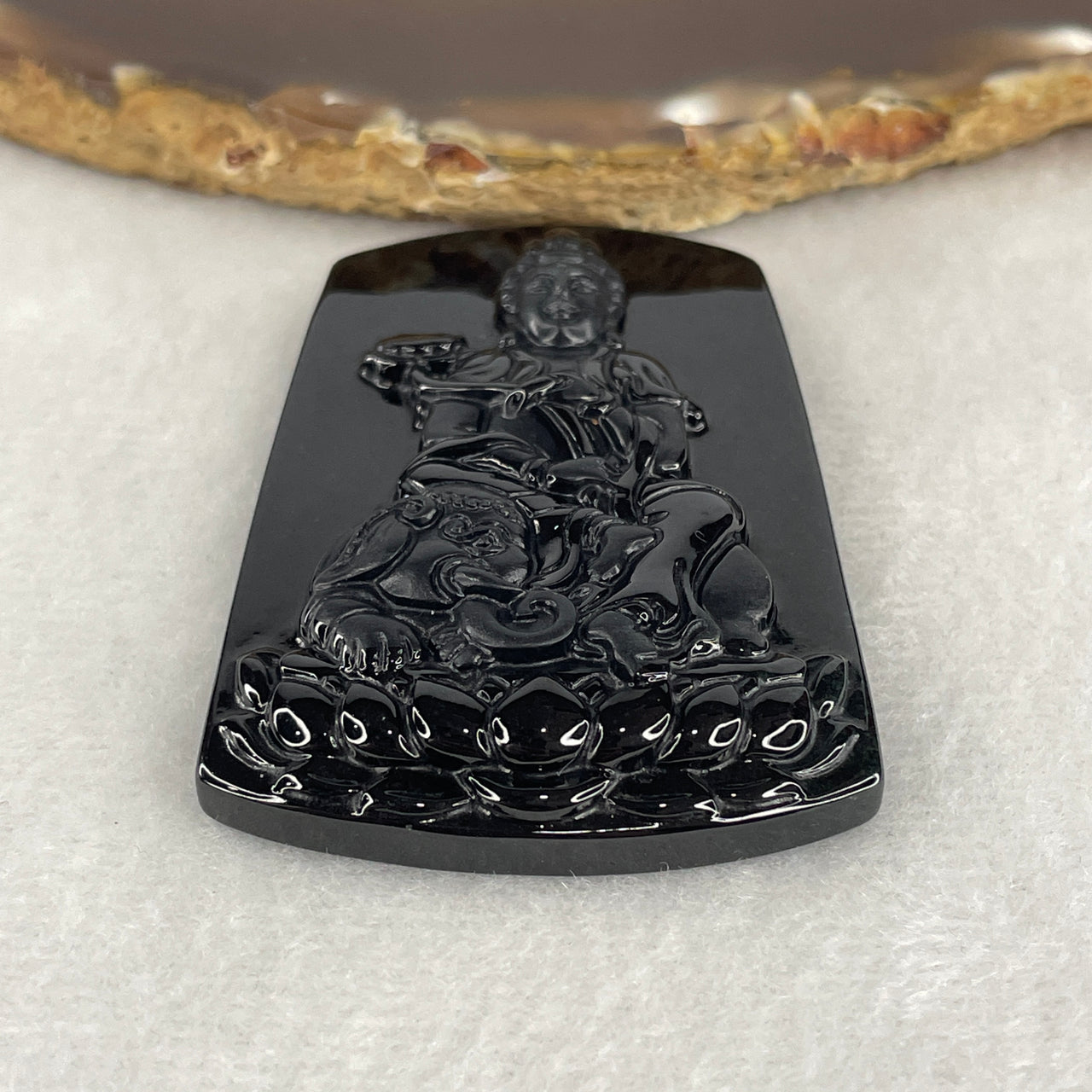 Wealth, Protection and Spiritual Blessing Talisman - Certified Natural Type A Black Omphacite Jadeite Samantabhadra Bodhisattva Guan Yin on Elephant Pendant 23.78g 58.9 by 40.5 by 9.0mm