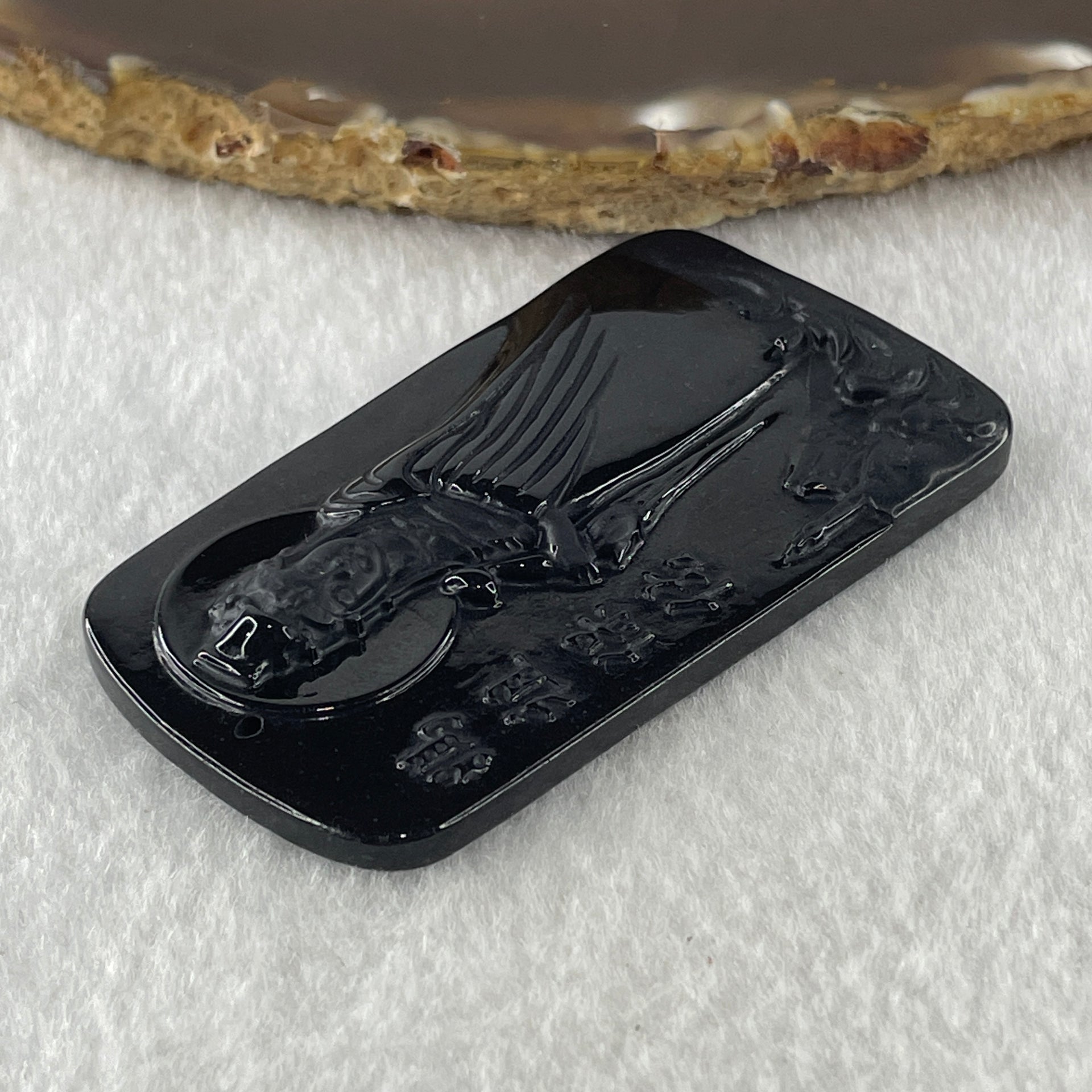 Type A Opaque to Partial Translucent Black Omphacite Jadeite Ma Zu (Mazu or Matsu) 妈祖 Goddess of the Sea Pendant 20.30g 63.4 by 35.9 by 7.4mm - Huangs Jadeite and Jewelry Pte Ltd