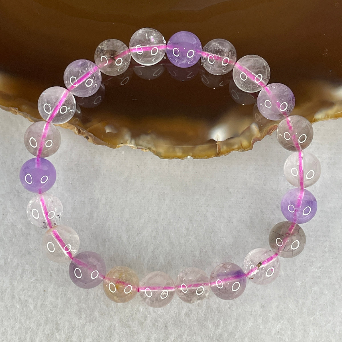 Certified Entry-Grade Natural Super 7 Crystal Beads Bracelet | Classic Rounded Spiritual Strand | Authentic Sacred Seven Multi-Mineral Inclusions Quartz Spiritual Catalyst & Auric Shield Bracelet (19.67g | 15.5cm Length | 8.8mm | 22 Beads)