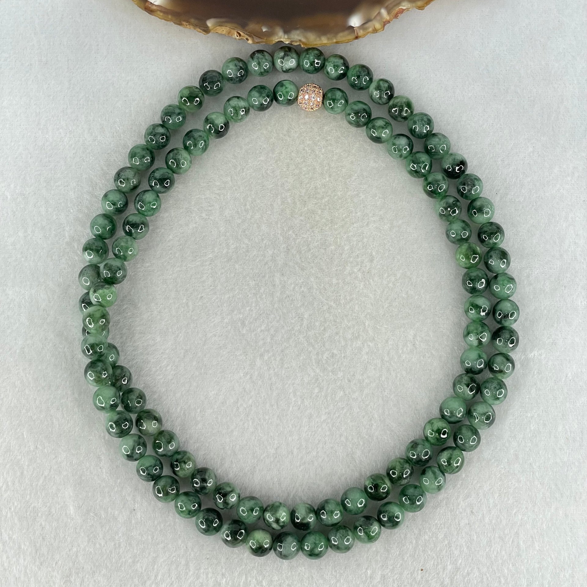 Type A Blueish Green with Light Green Piao Hua Jadeite Beads Necklace 79.31g 74cm 8.0mm 98 Beads - Huangs Jadeite and Jewelry Pte Ltd