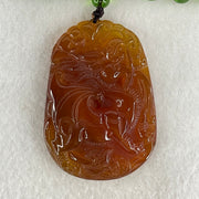 Natural Brownish Red Chalcedony Dragon Pendant 27.687g 54.1 by 38.5 by 9.1mm in Crystal Necklace 65cm - Huangs Jadeite and Jewelry Pte Ltd