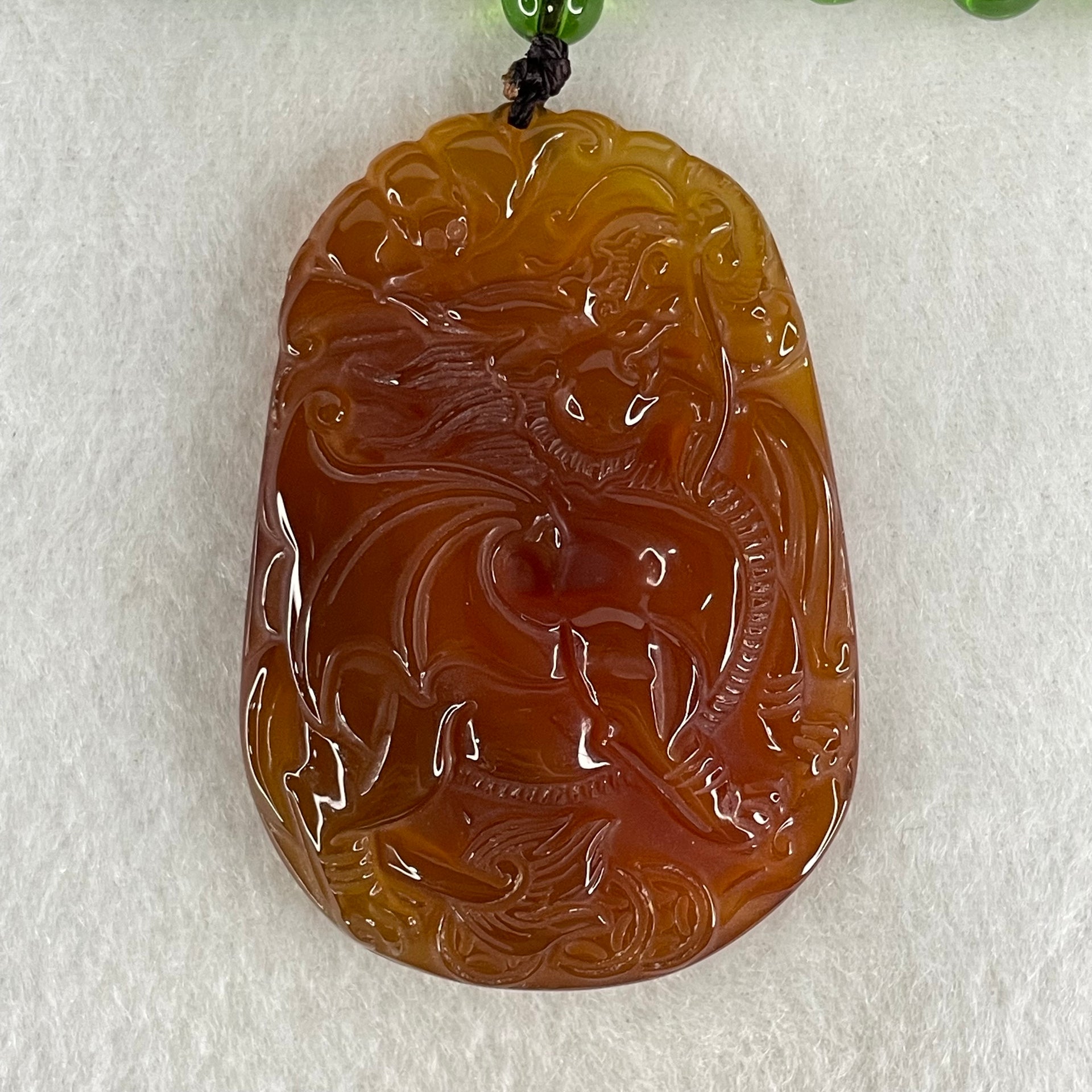 Natural Brownish Red Chalcedony Dragon Pendant 27.687g 54.1 by 38.5 by 9.1mm in Crystal Necklace 65cm - Huangs Jadeite and Jewelry Pte Ltd
