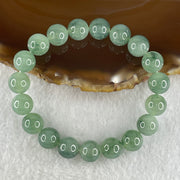 Tye A Natural Jelly Semi Icy Green with Dark Green Piao Hua Jadeite Beads Bracelet 28.75g 14.5cm 9.6mm 19 Beads - Huangs Jadeite and Jewelry Pte Ltd