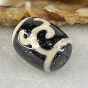 Natural Powerful Tibetan Old Oily Black White Agate Green Tara Dzi Bead Heavenly Master (Tian Zhu) 绿度母天珠 4.56g 17.3 by 13.1mm - Huangs Jadeite and Jewelry Pte Ltd