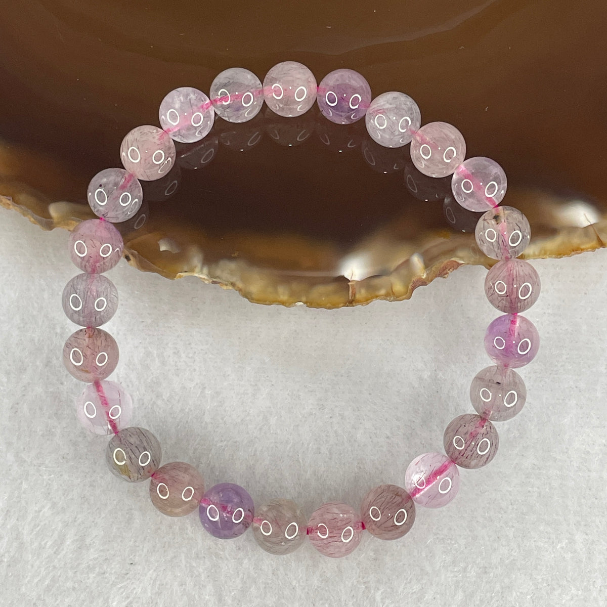 Certified Above-Average Grade Natural Super 7 Crystal Beads Bracelet | High-Density Petite Stackable Strand | Authentic Sacred Seven Multi-Mineral Inclusions Quartz Spiritual Catalyst & Auric Shield Bracelet (14.82g | 15.5cm Length | 7.6mm | 25 Beads)