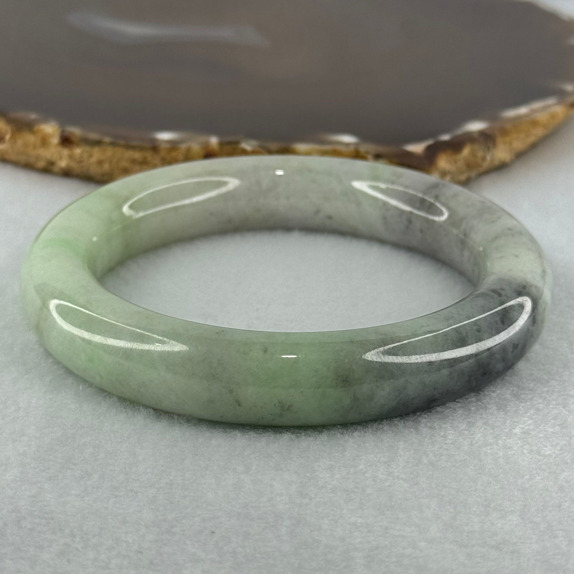 Type A Green Lavender with Grey Wuji Patches Jadeite Bangle Internal Diameter 59.7mm 90.66g 13.5 by 11.6mm (Slight Internal Lines) - Huangs Jadeite and Jewelry Pte Ltd