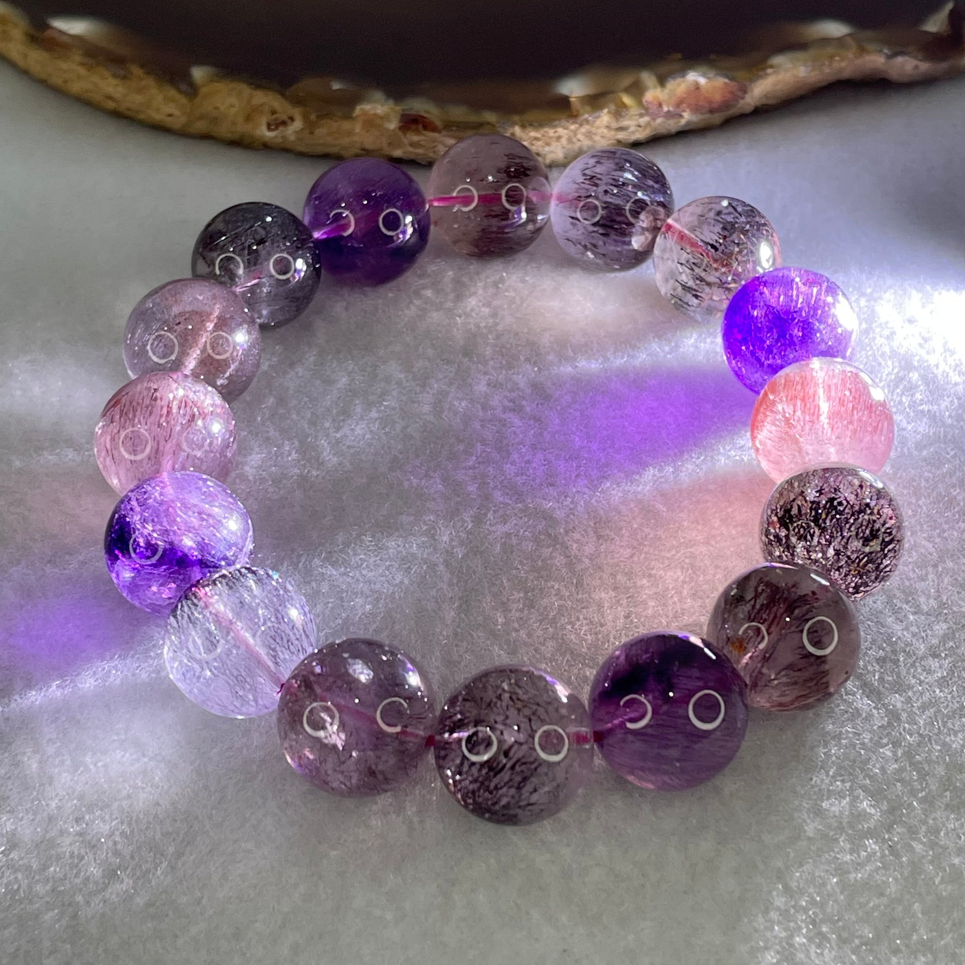 Good Grade Natural Blackcurrant Super 7 Beads Bracelet 57.98g 18.5cm 13.9mm 16 Beads - Huangs Jadeite and Jewelry Pte Ltd