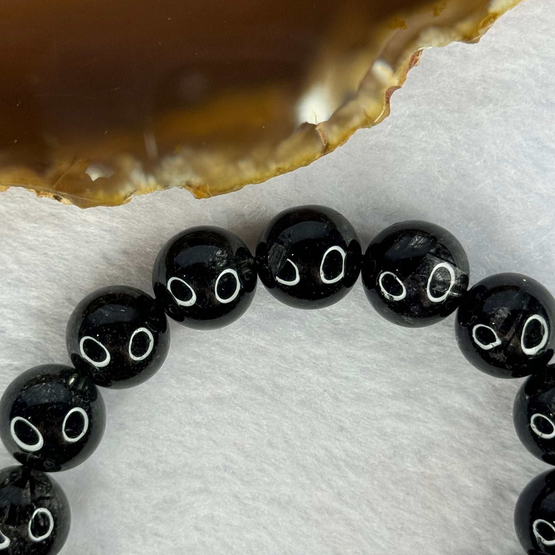 Natural Black Rutilated Quartz Beads Bracelet 天然黑发水晶手链 45.82g 17.5cm 12.8mm 16 Beads - Huangs Jadeite and Jewelry Pte Ltd