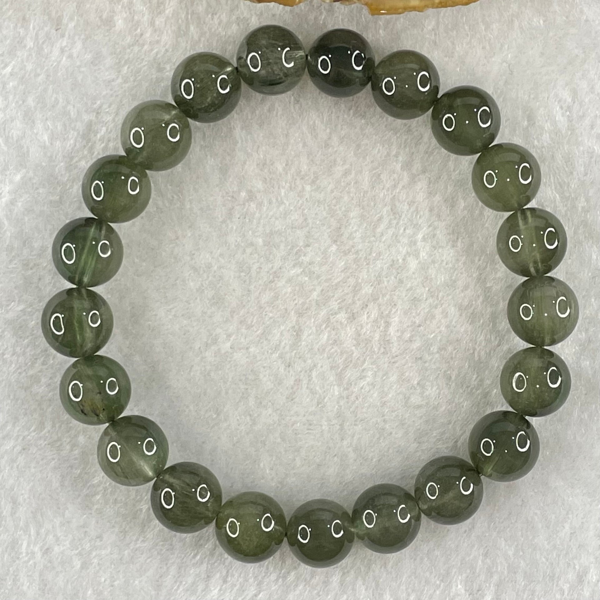 Good Grade Natural Cats Eye Green Rutilated Quartz Beads Bracelet 22.71g 16cm 9.3mm 21 Beads - Huangs Jadeite and Jewelry Pte Ltd
