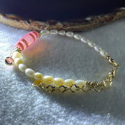 Natural Powerful Tibetan Old Oily Agate Sky Door Serenity 1 Eye Dzi Bead with Faux Pearl Bracelet 7.97g 14-18cm 19.9 by 7.8mm - Huangs Jadeite and Jewelry Pte Ltd