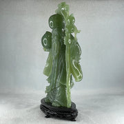 Natural Dark Green Serpentine Shou Xing Gong with Longevity Peach with Wooden Stand Display 1,383.8g 167.0 by 265.0 by 62.0mm - Huangs Jadeite and Jewelry Pte Ltd