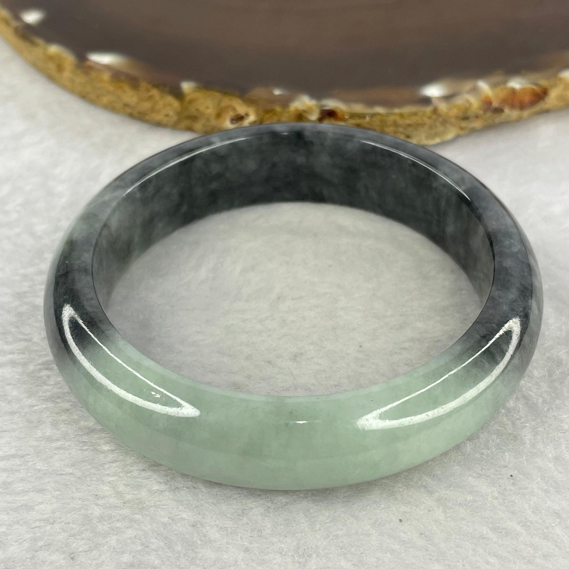 Type A Grey Wuji with Light Green Jadeite Bangle 62.29g Inner Diameter 55.1mm 14.2 by 8.6mm (Very Fine Internal Lines) - Huangs Jadeite and Jewelry Pte Ltd