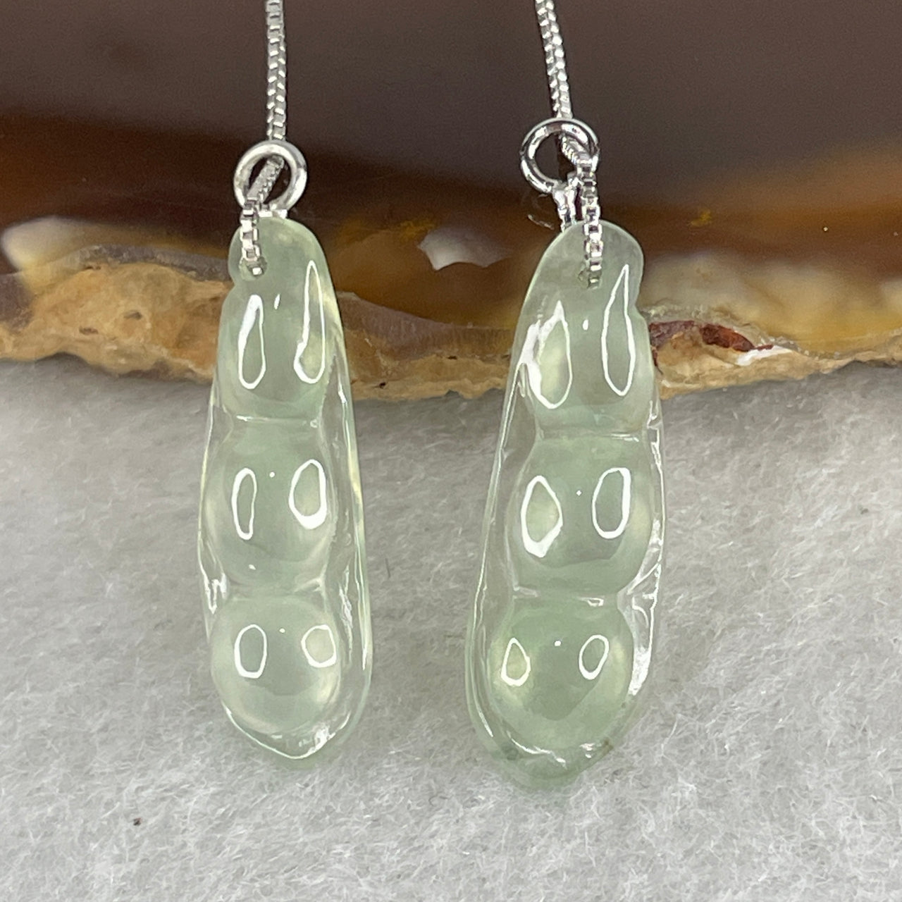 Natural Type A Icy Light Blueish Jadeite Earrings | S925 Sterling Silver Peapod Dangling Drop Earrings (2.14g 21.8x7.4x3.5mm) Peace & Prosperity