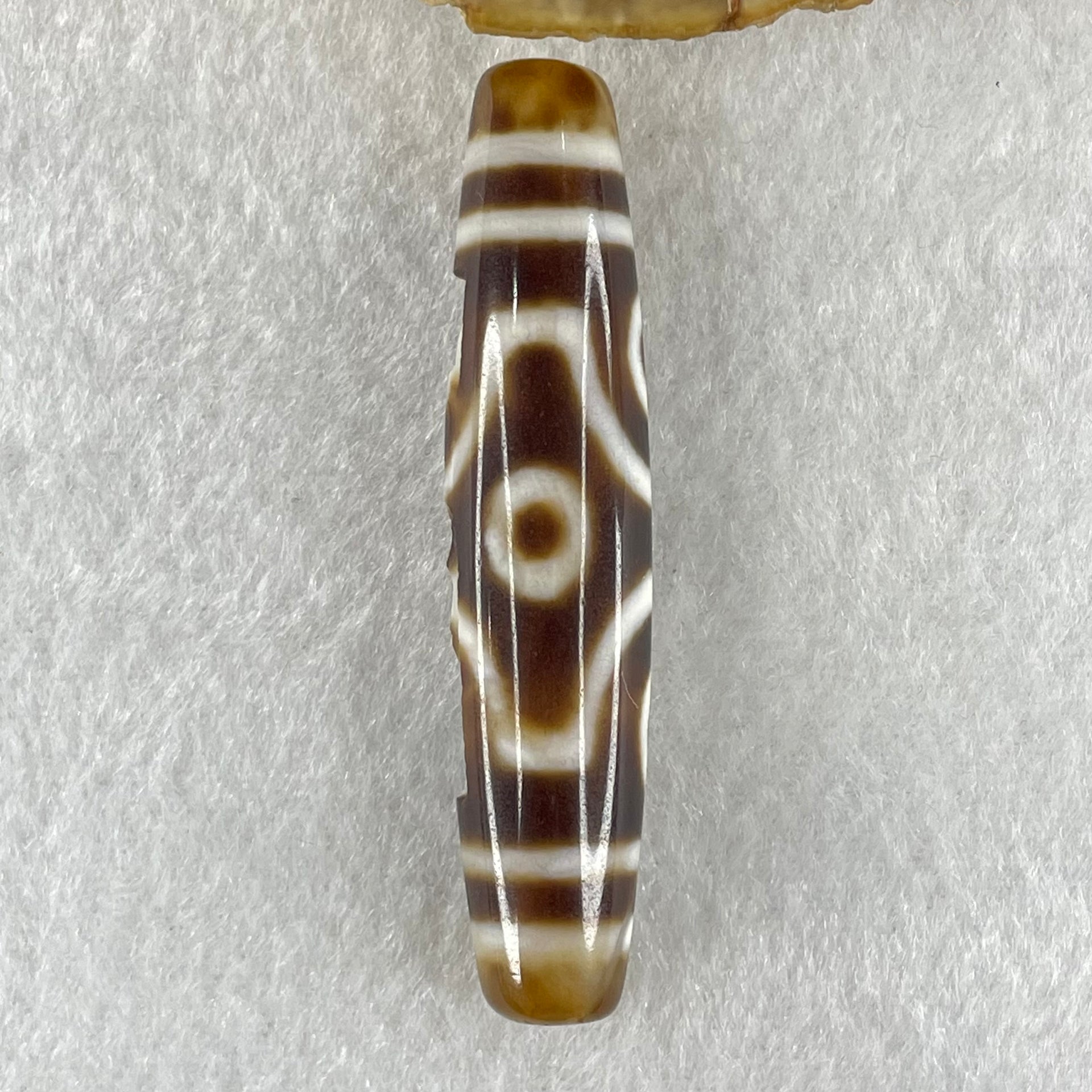 Natural Powerful Tibetan Old Oily Agate 6 Eyes with Zha Ji La Mu Female Cai Shen Carvings Dzi Bead Heavenly Master (Tian Zhu) 三眼扎基拉姆女财神天珠 12.80g 57.8 by 12.6mm - Huangs Jadeite and Jewelry Pte Ltd