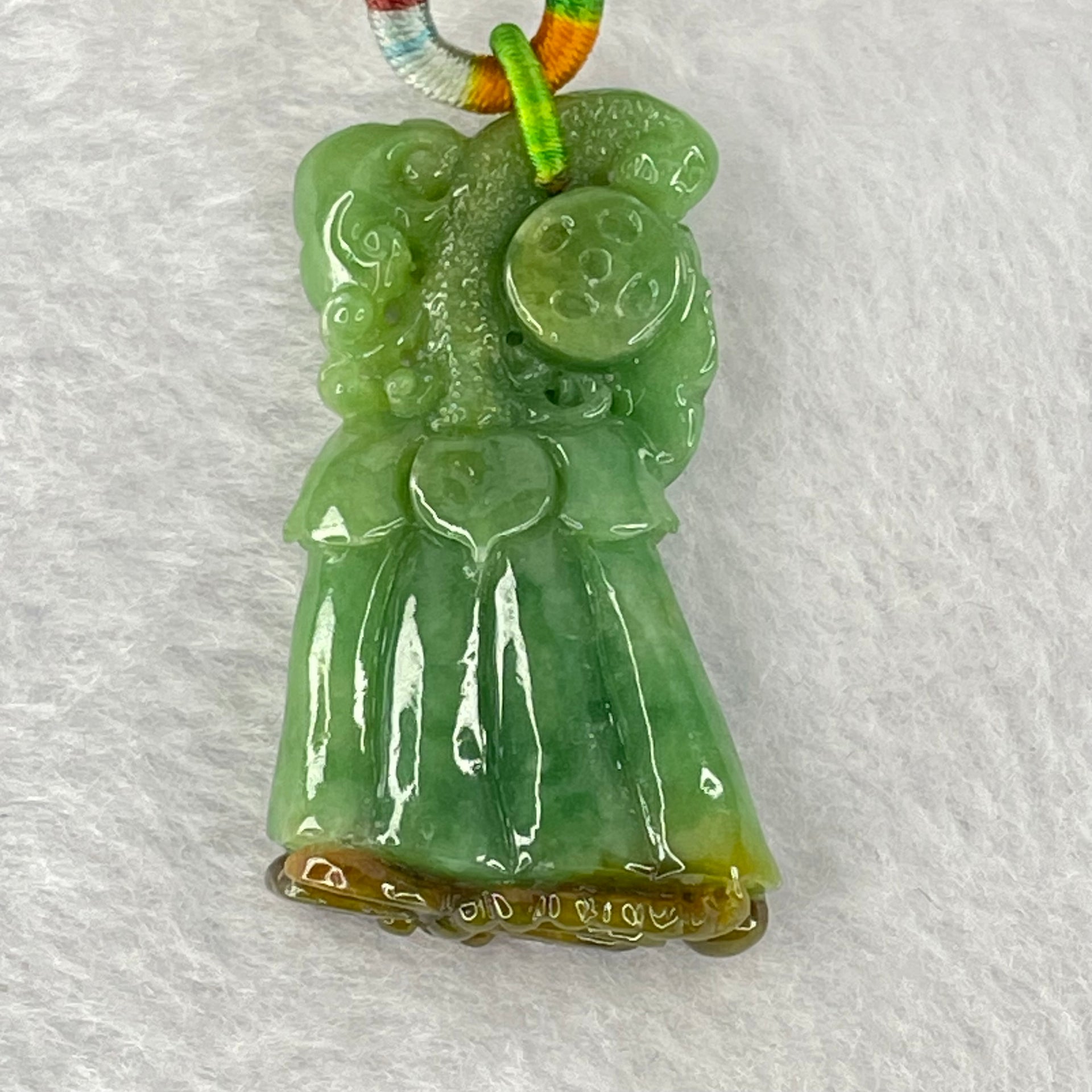 Type A Full Bright Spicy Green and Brown Jadeite Flower Dragonfly Ruyi Coin 17.01g 42.4 by 24.3 by 9.2mm - Huangs Jadeite and Jewelry Pte Ltd