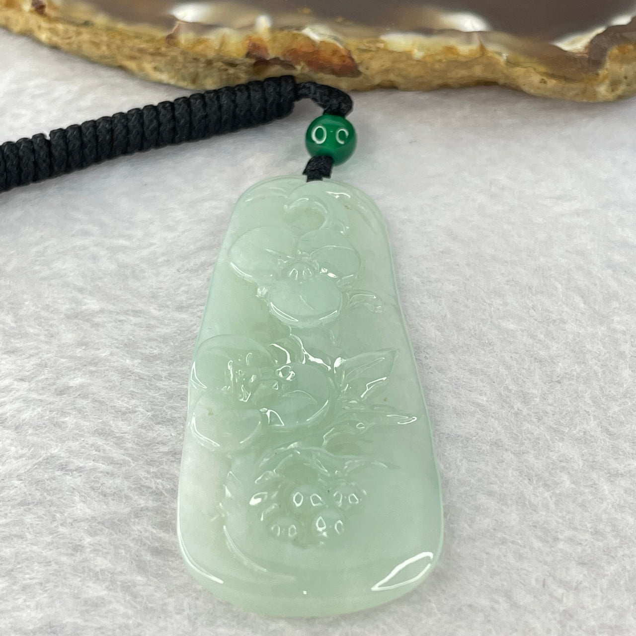 Type A Semi Icy Green Jadeite Flowers Pendent 18.53g 58.4 by 24.3 by 5.2mm - Huangs Jadeite and Jewelry Pte Ltd
