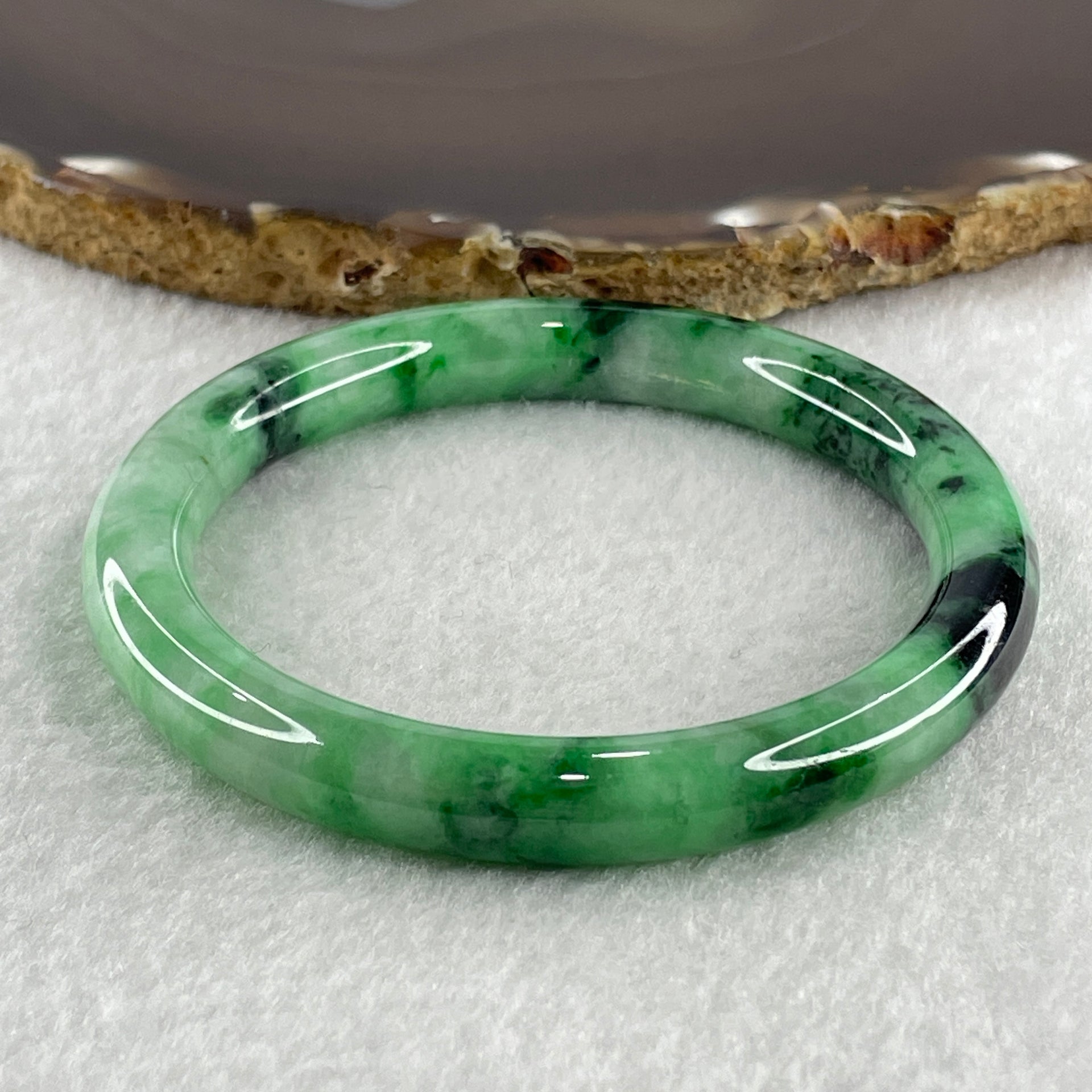 Certified Natural Type A Apple Green with Dark Green Piao Hua Jadeite Bangle 40.90g Internal Diameter 57.4mm 9.0 by 8.8mm (Very Very Slight External Rough) - Huangs Jadeite and Jewelry Pte Ltd