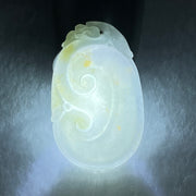 Type A Faint Lavender Green with Yellow Spots Jadeite Ruyi Pendant 6.92g 35.3 by 22.0 by 5.3mm - Huangs Jadeite and Jewelry Pte Ltd