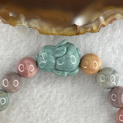 Natural Alashan Agate Pastels Pink Beads with Rabbit Charm Bracelet 21.69g 15.5cm 8.8mm 20Beads - Huangs Jadeite and Jewelry Pte Ltd