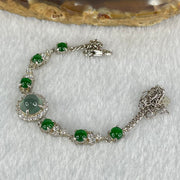 Type A Icy Blueish Green 6.8 by 4.0mm and Icy Green Omphasite Jadeite Cabochon With Crystals in S925 Sliver Bracelet 4.75g - Huangs Jadeite and Jewelry Pte Ltd