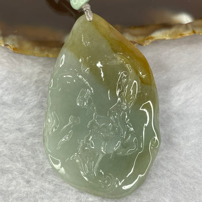 Type A Blueish Green with Brown Jadeite Flower and Fish 16.77g 52.0 by 32.6 by 5.0mm - Huangs Jadeite and Jewelry Pte Ltd