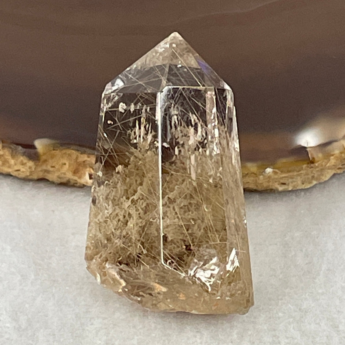 Good Grade Natural Golden Rutilated Quartz with Red Phantom Tower Display | (27.54g | 43.5 x 24.8 x 21.6mm | Wealth Catalyst, "Stone of Abundance & Grounded Breakthroughs" Executive Generator, Feng Shui Prosperity Anchor)