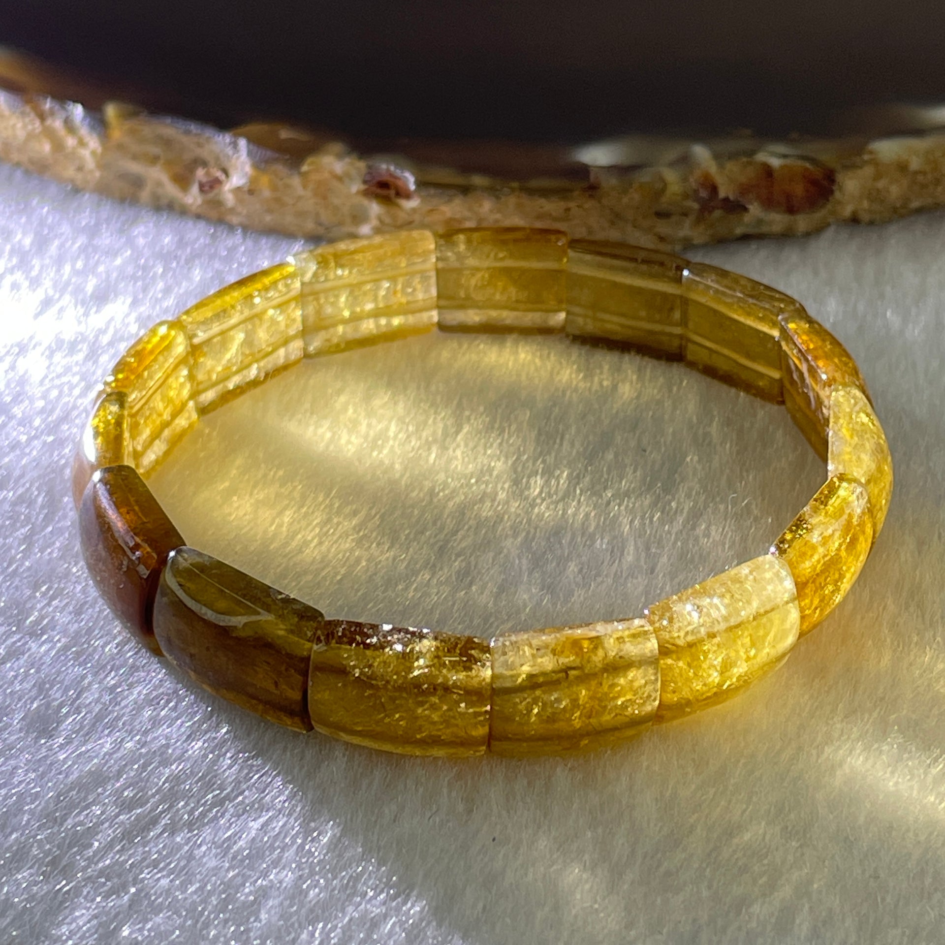 Natural Yellow Tourmaline Crystal Barrel Bracelet 15.90g 15cm 9.2 by 12.4 by 4.8mm 15Beads - Huangs Jadeite and Jewelry Pte Ltd