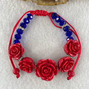 Red Clay Flower with Blue Man Made Bracelet 9.50g 1 bead-18.5 by 10.1mm -4 beads 15.2 by 8.1mm - Huangs Jadeite and Jewelry Pte Ltd